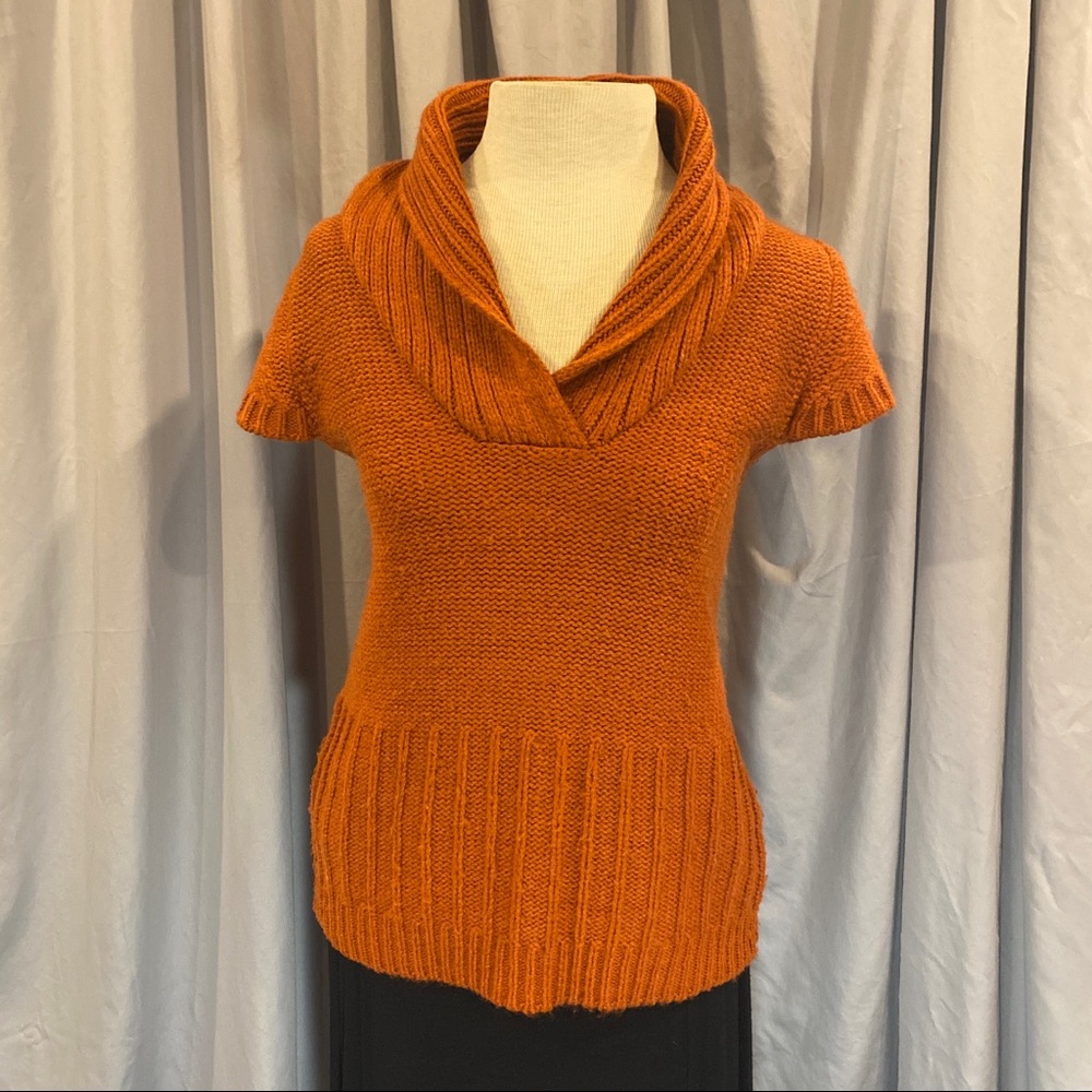 Burnt orange sweater.  Short sleeve. 23 inches long.